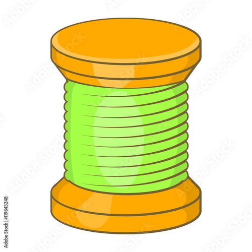 Wooden coil icon in cartoon style isolated on white background