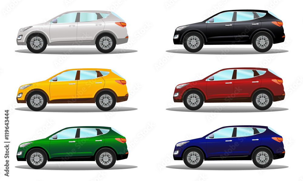 Set of crossover vehicles in six colors