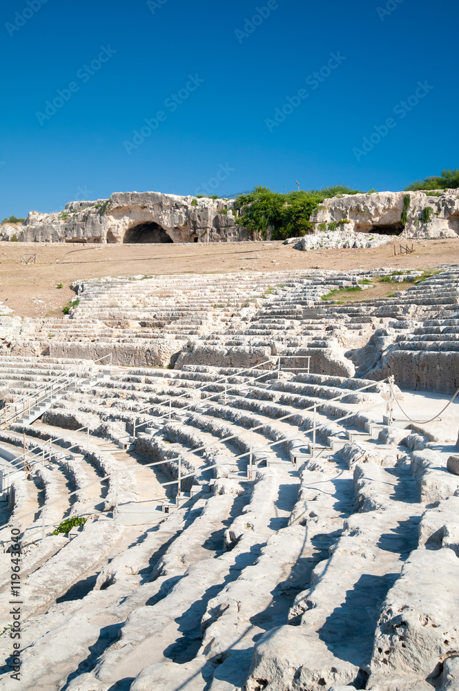 The bleachers of the famous greek theater in Syracuse, Sicily