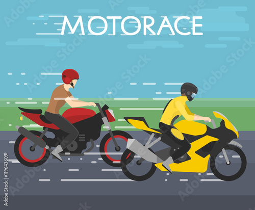 Motorace / vector illustration, concept art shows two motorcyclist going on road / sport / motocross, motor gear