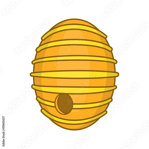 Round beehive icon in cartoon style isolated on white background. Bee house symbol