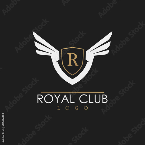 Luxury vector logo template with shield and wings.