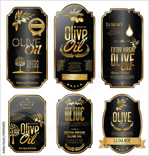 Olive oil retro vintage gold and black labels collection
