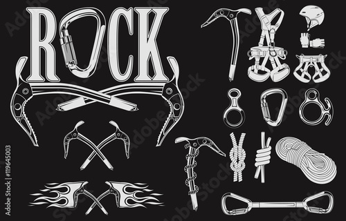 The set of symbols and logos for climbing and mountaineering. Co