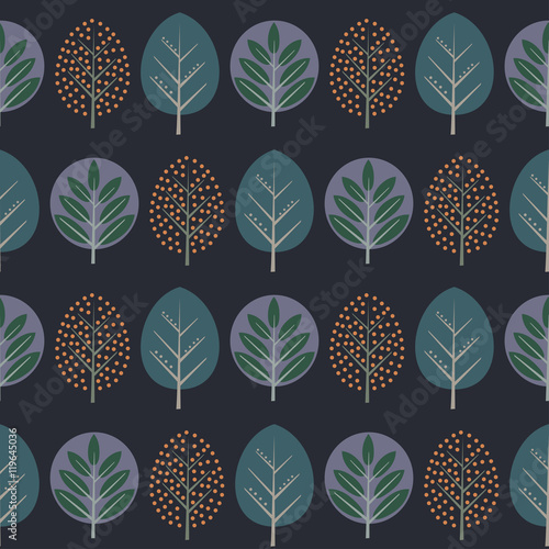 Leaves seamless pattern. Decorative nature background with trees. Scandinavian style autumn forest vector illustration. Design for textile, wallpaper, fabric.