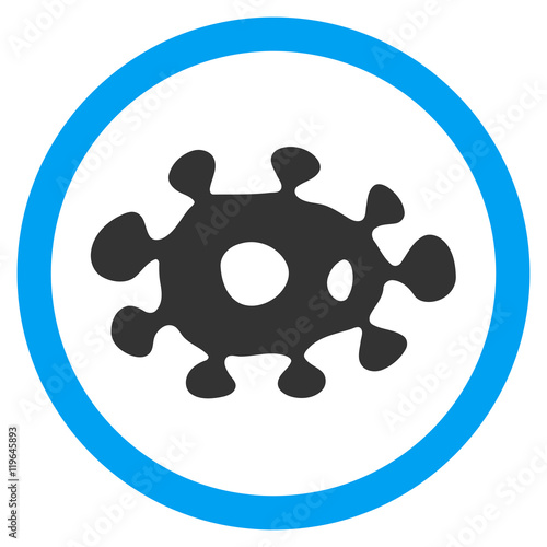 Virus vector bicolor rounded icon. Image style is a flat icon symbol inside a circle, blue and gray colors, white background.