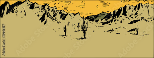 Sketch of Sonaran Desert with Scattered Clouds
