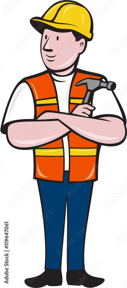 Builder Carpenter Folded Arms Hammer Cartoon Builder Carpenter Folded Arms Hammer Cartoon