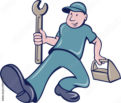 Mechanic Spanner Foot Forward Cartoon