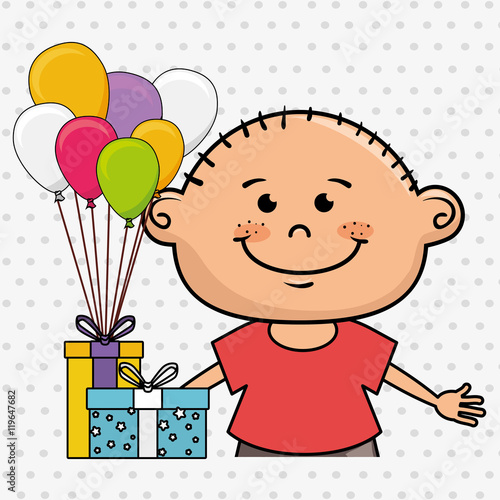 boy balloons gifts party vector illustration graphic