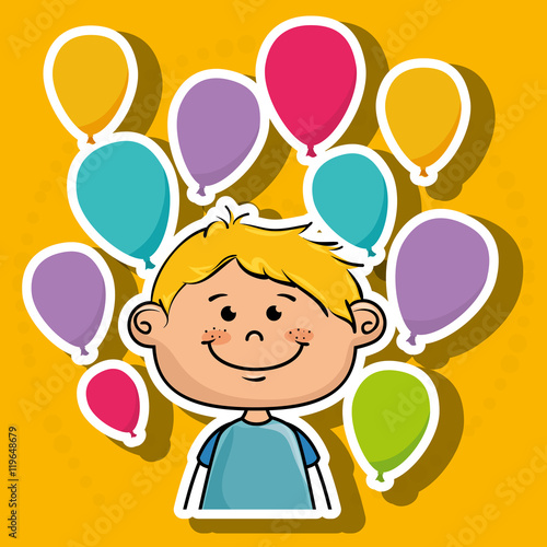 boy balloons party cartoon vector illustration graphic
