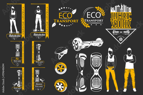 Set Vector Emblems, Logos and Labels Electric Scooter