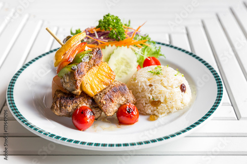 grilled beef skewer with rice