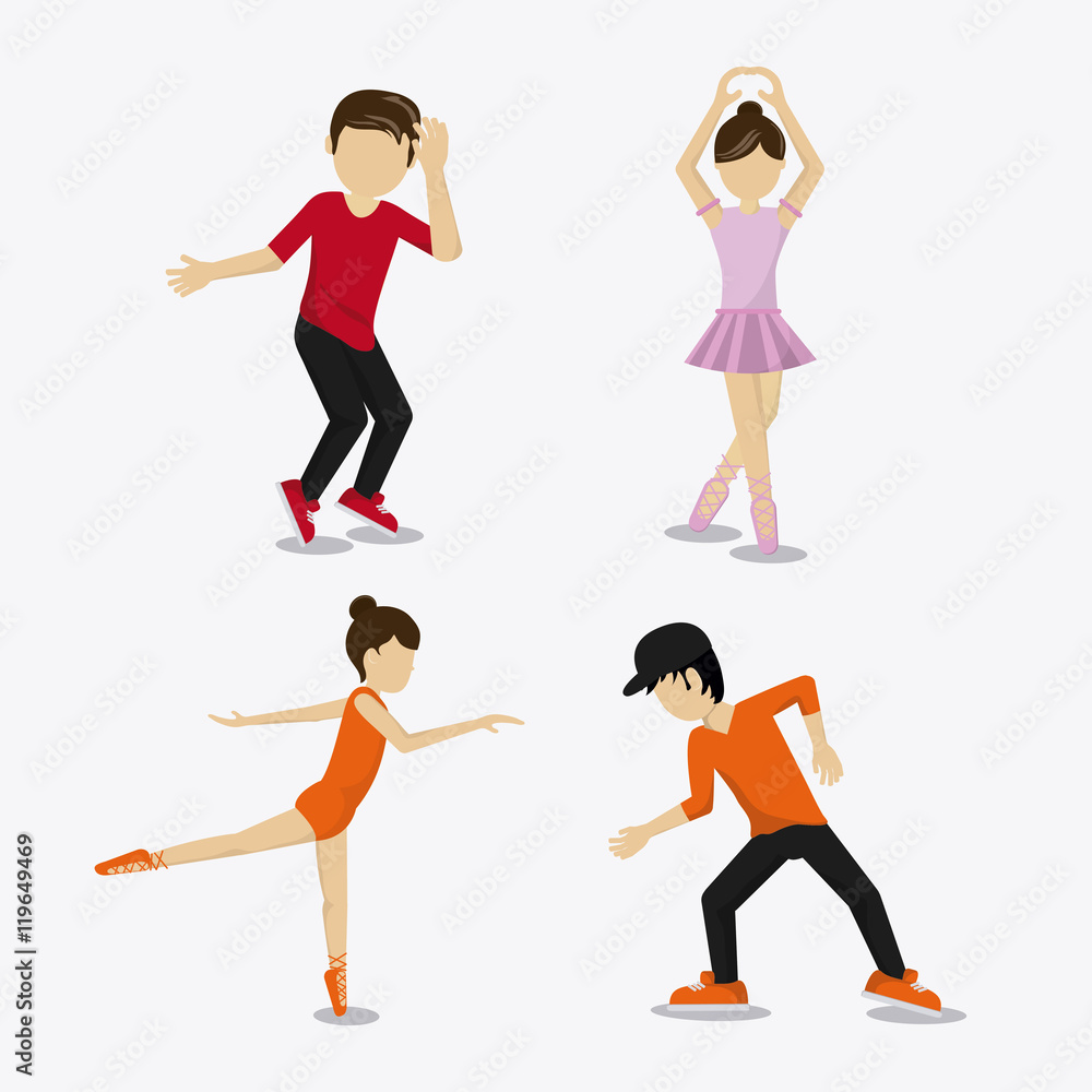 girl boy cartoon avatar dancer dance studio academy advertising icon. Colorful design. Vector illustration