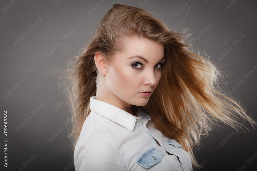 Gorgeous blonde woman with open waving hair. Gorgeous blonde woman with open waving hair.