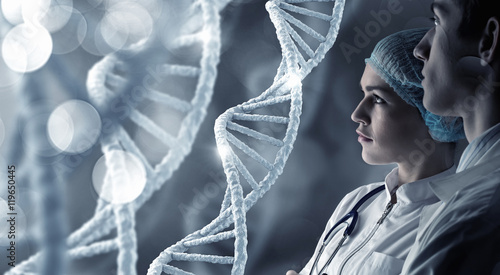 Fotografie Biochemistry scientists at work . Mixed media