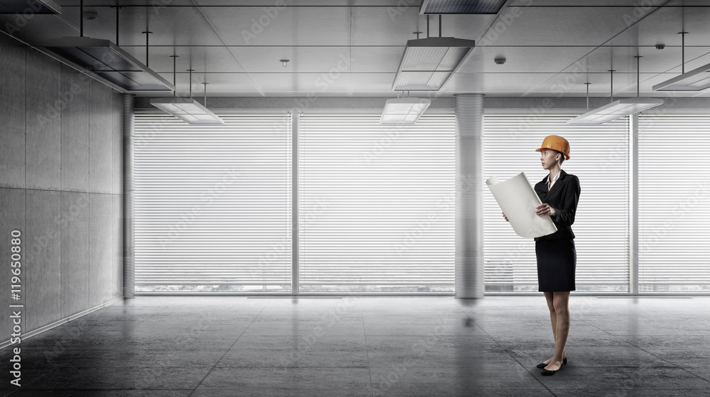 Fototapeta premium Woman designer in interior . Mixed media