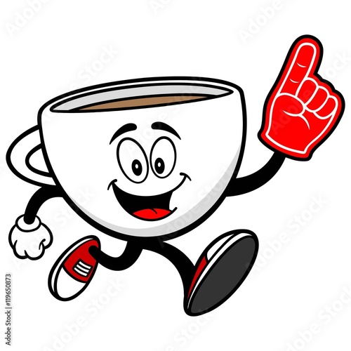 Coffee Cup Running with a Foam Finger