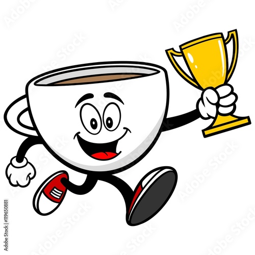 Coffee Cup Running with a Trophy