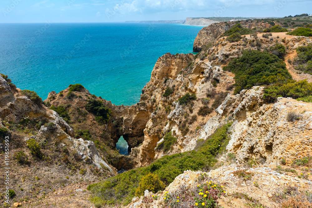 Atlantic rocky coastline (Lagos, Algarve, Portugal).