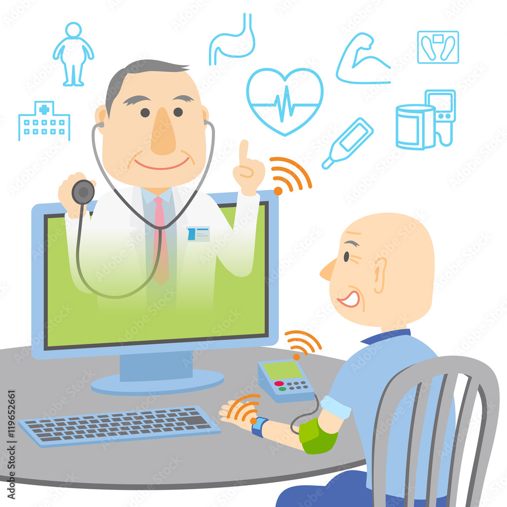 Telemedicine image, medical treatment received at home, vector illustration Telemedicine image, medical treatment received at home, vector illustration