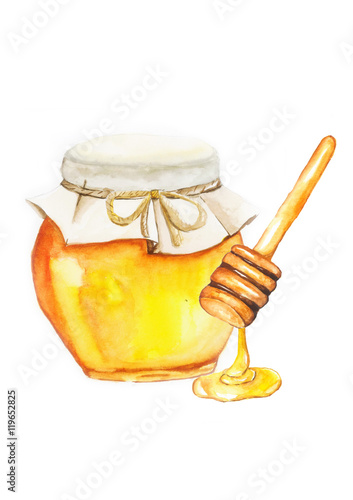 Honey, Watercolor painting isolated on white background