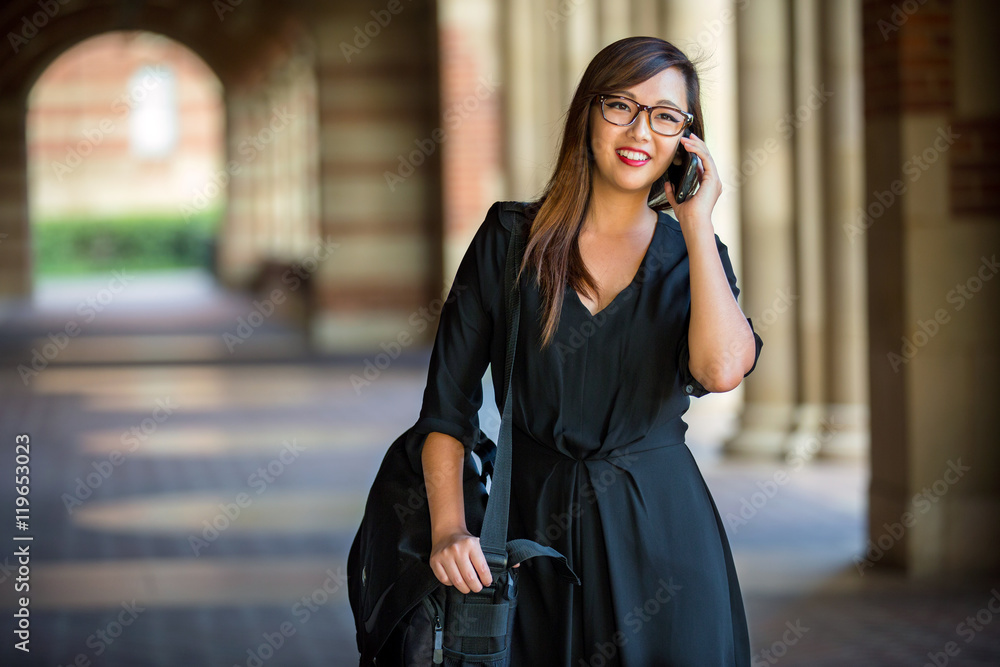 custom made wallpaper toronto digitalPretty female college scholar student professional attire fashionable on campus phone call