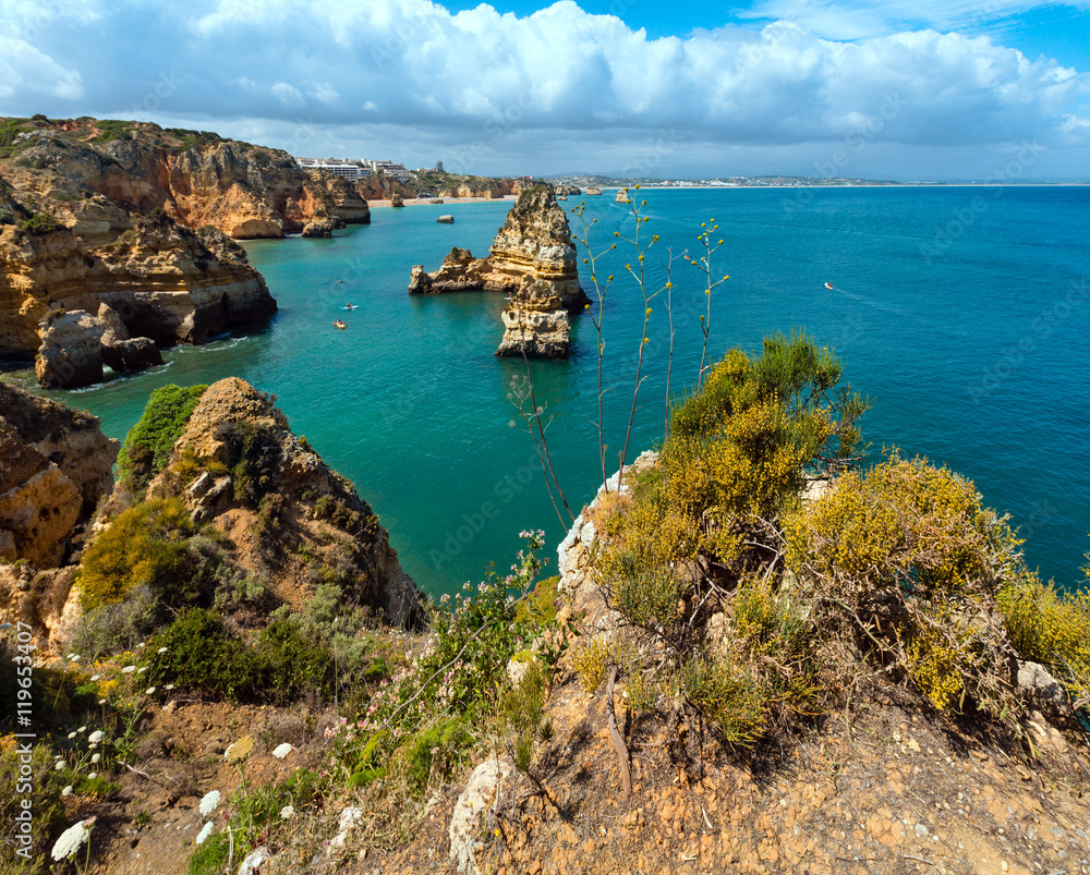 Obraz premium Yellow rocky coast (Lagos, Algarve, Portugal).