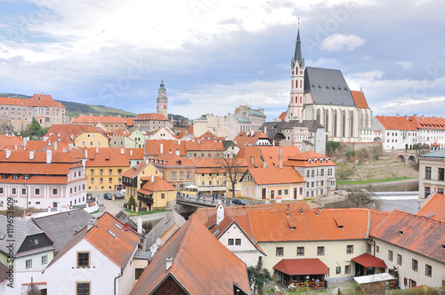 view of the Church of St. Vitus and the old town of Cesky Krumlo