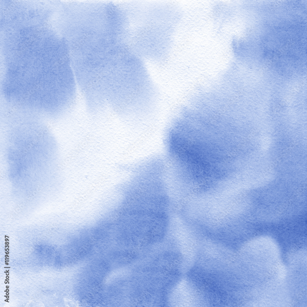 Watercolor blue white strokes hand drawn paper texture.