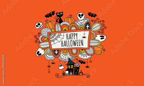 Happy Halloween Hand Drawn Doodle Vector Orange background