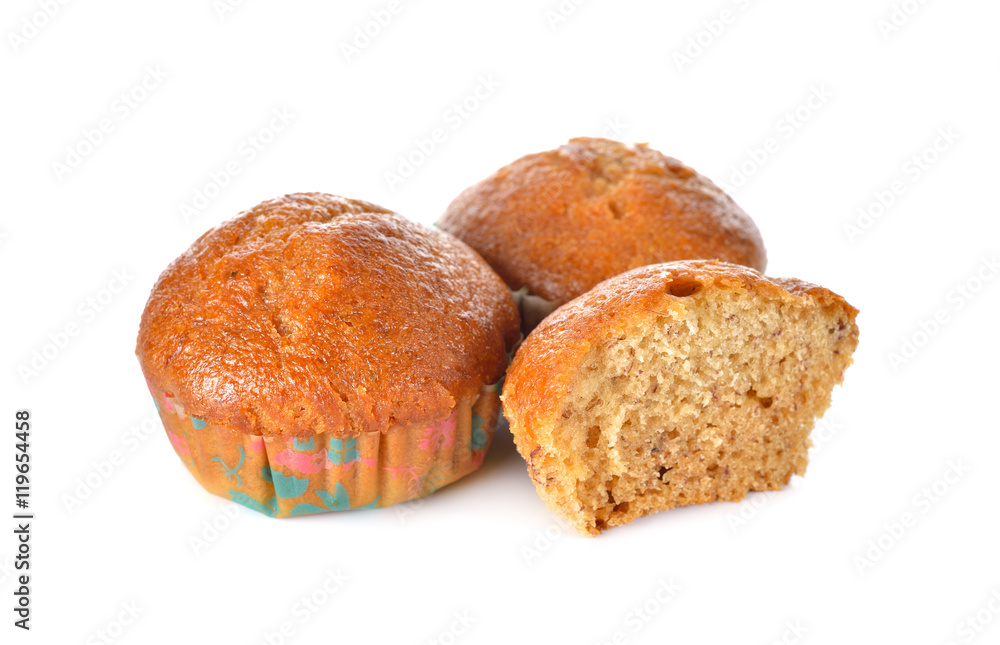 banana cake in paper cup on white background banana cake in paper cup on white background