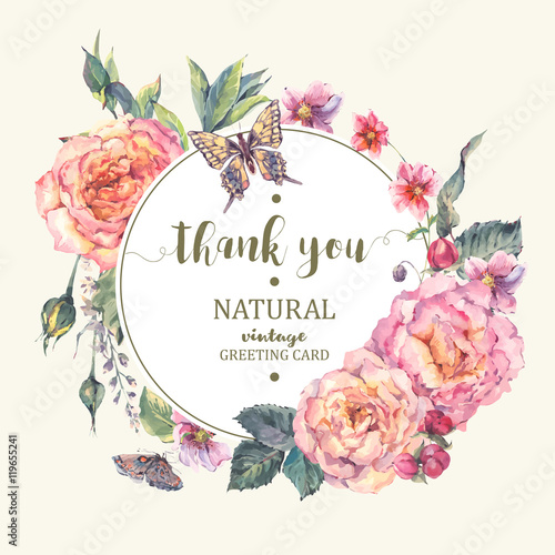 Classical vintage roses greeting card