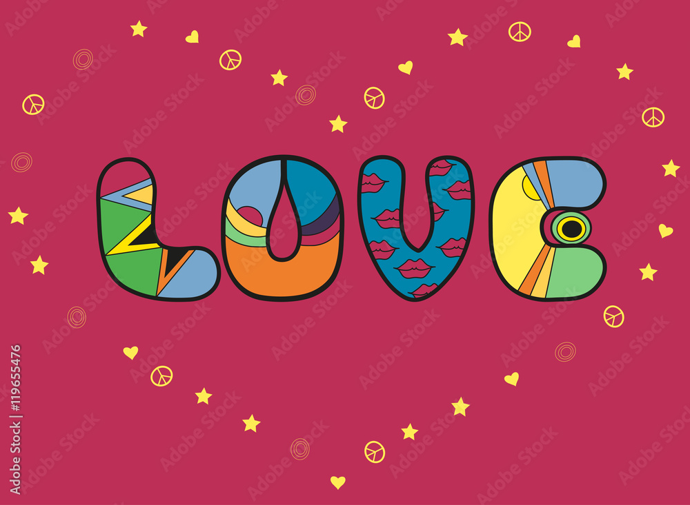 Love. Colorful artistic font. Romantic card