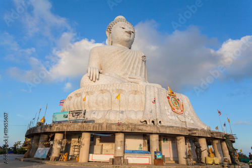 Big Buddha statue Was built on a higt hilltop of Phuket Thailand Can be seen from a distance.