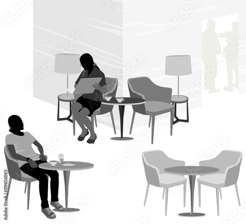 Coffee shop vector silhouette people lifestyle scene background