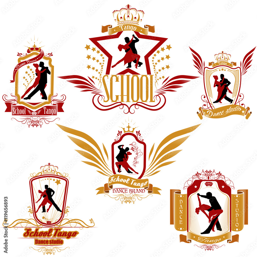 A set of colored dancing couple logo isolate on white background