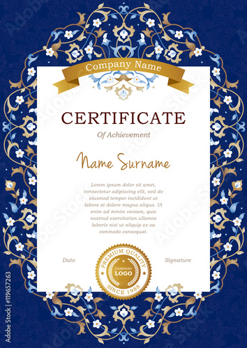 Canvas Print Vector certificate template  in Eastern style.