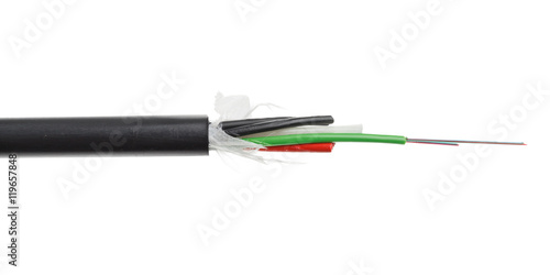 Fiber optical cable detail isolated on white photo