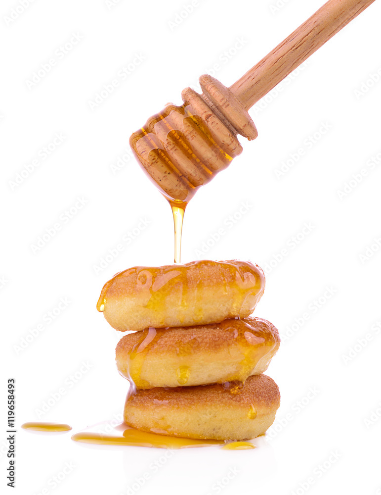 Donut and honey bee isolated on white background. Donut and honey bee isolated on white background.