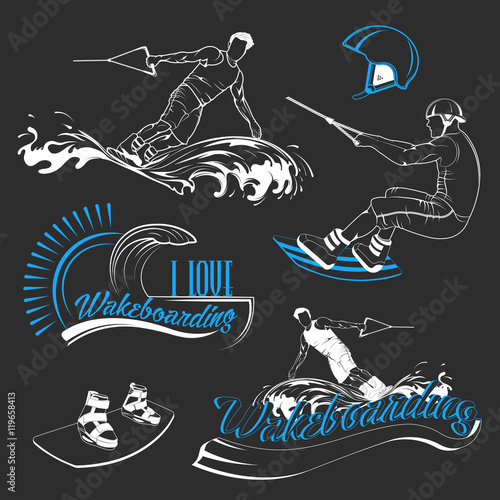 Set of Vector Logos Sport Wakeboarding