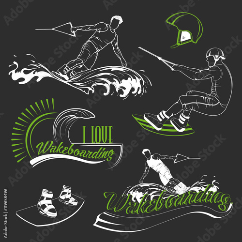 Set of Vector Logos Sport Wakeboarding