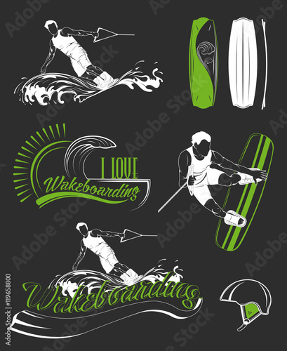 Set of Vector Logos Sport Wakeboarding