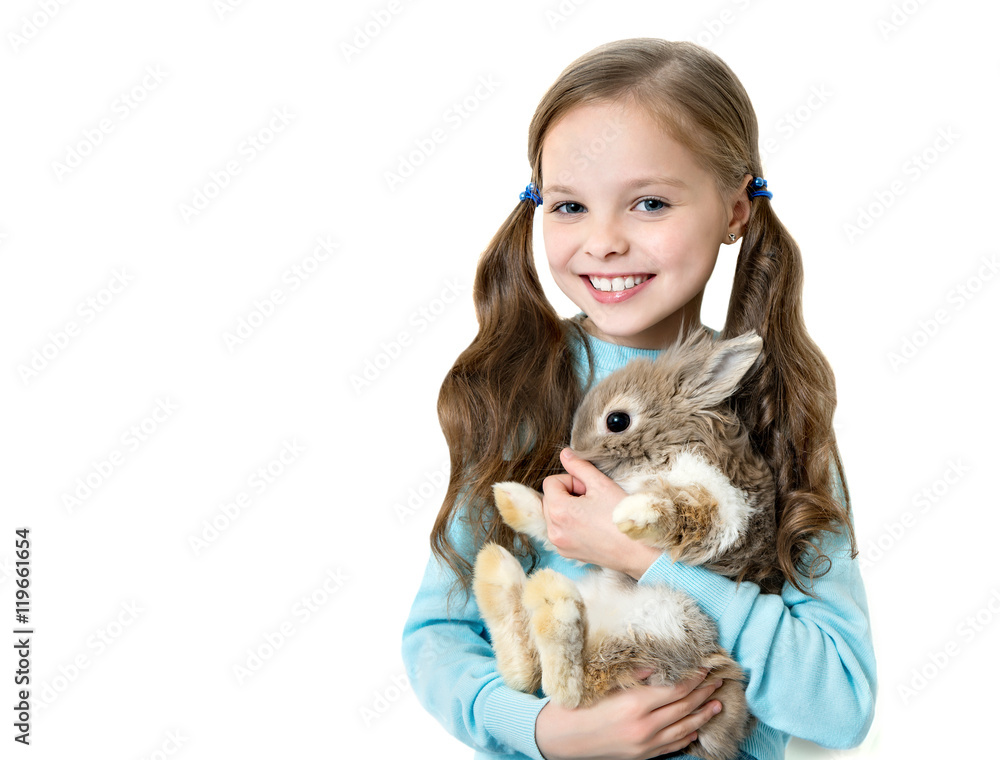 Happy little girl with rabbit Happy little girl with rabbit