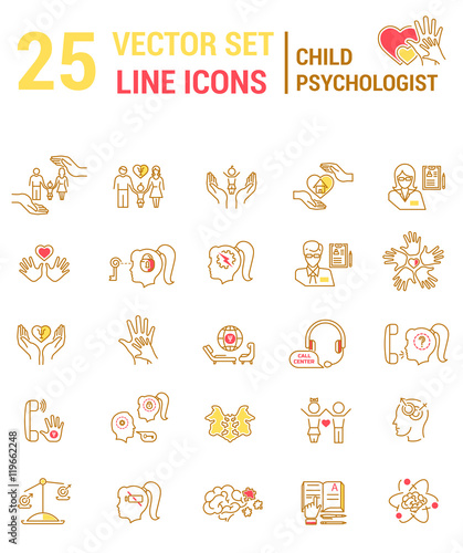 Set vector line icons in flat design with psychological help for