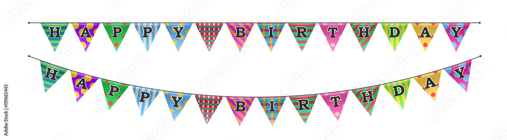Triangle bunting flags with happy birthday text Triangle bunting flags with happy birthday text