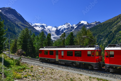 Swiss mountain train Bernina Express crossed Alps © michelangeloop