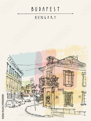 Photography Street corner in Budapest city, Hungary, Europe