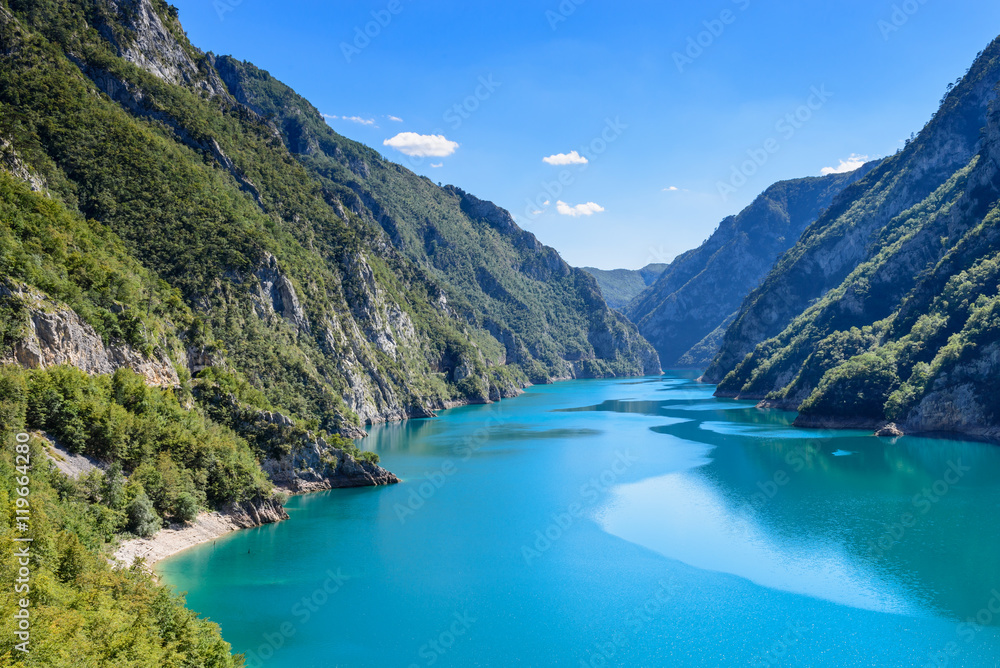 The magnificent view of the canyon Piva filled azure water.