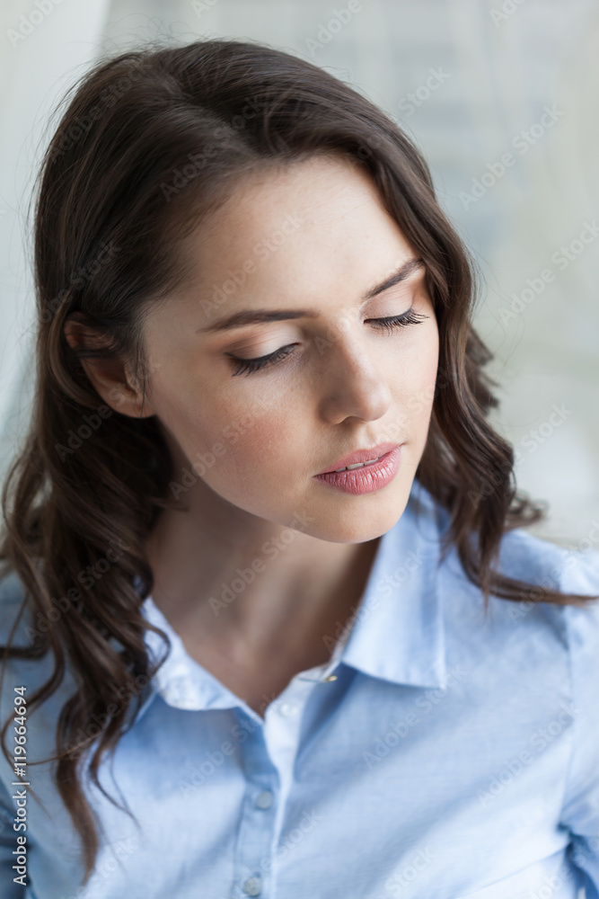 Close up portrait of beautiful young woman face Close up portrait of beautiful young woman face